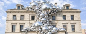 disco balls installed on artel gallery in downtown pensacola